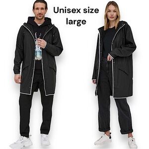NWT Rains Long Jacket In Color Black Reflective Unisex Size Large